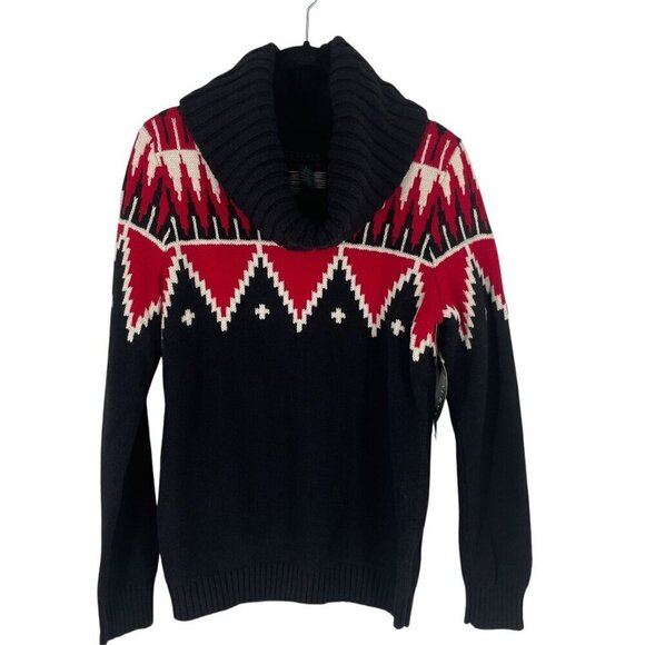 NWT Lauren Ralph Lauren Black Red Tribal Print Cowl Neck LS Pullover Sweater S - Picture 1 of 10